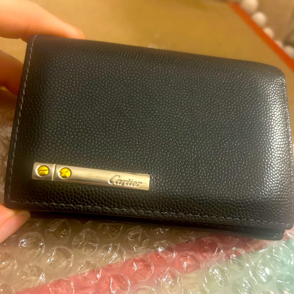 NEW! Cartier Black Leather Wallet, Rare Bifold - Picture 1 of 3